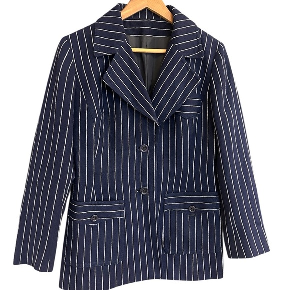 Montroy vintage wool Classic Pinstripe Blazer in Navy no size measurements Inc. - Picture 1 of 13